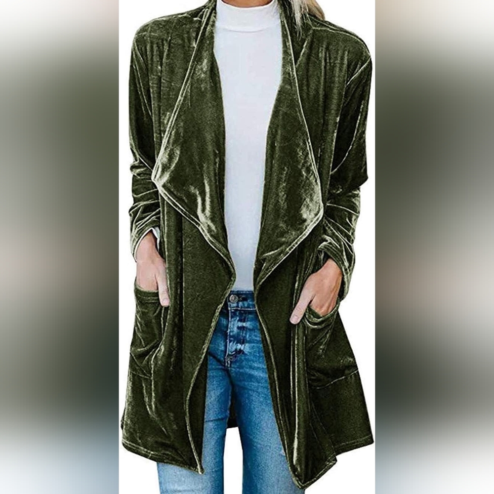 Long Sleeve Velvet Open Front Cardigan